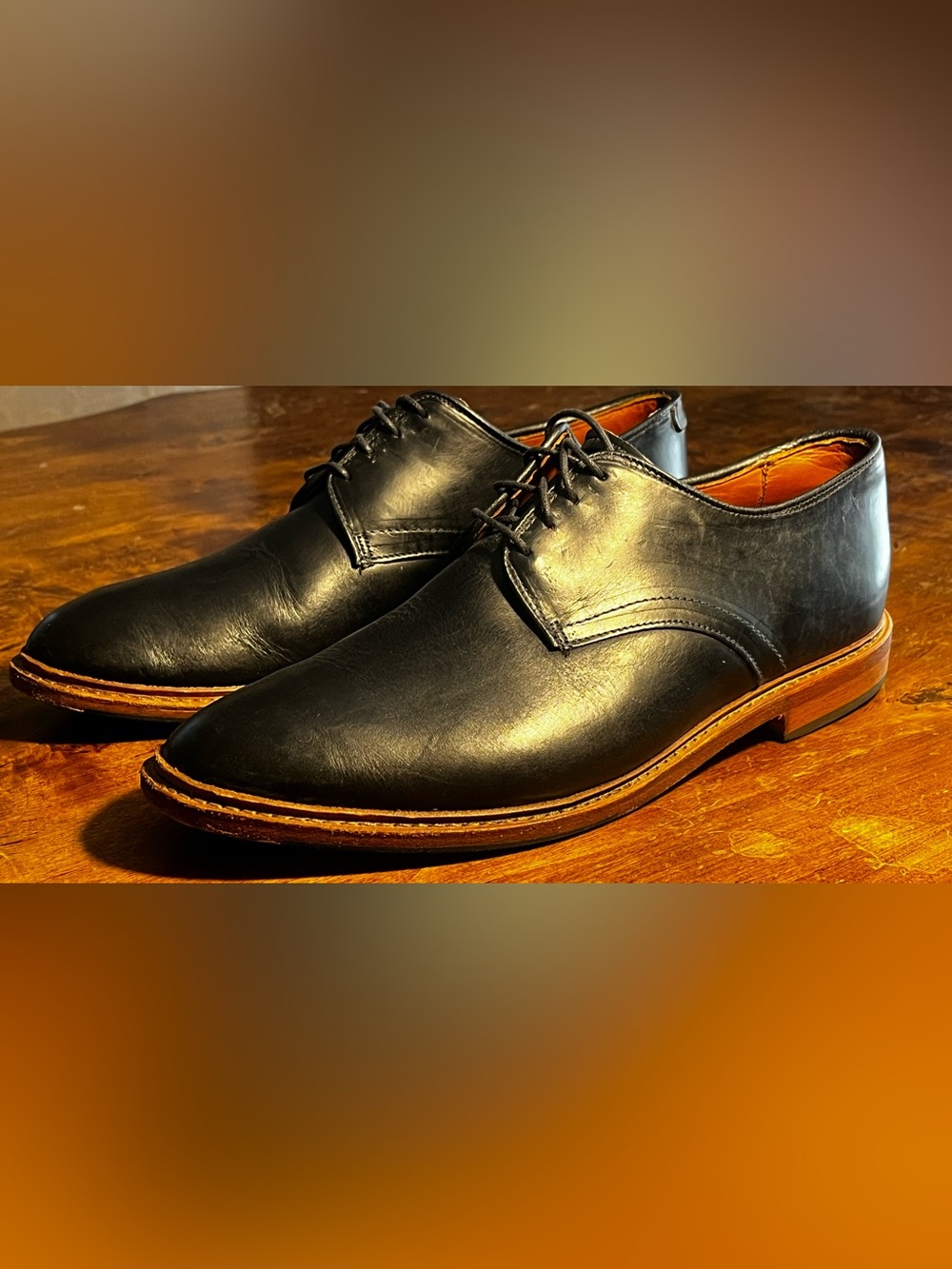 Allen Edmonds Academy Black Leather Derby Shoes with Tan Welt 10D